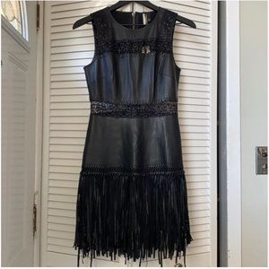 Topshop Black Faux Leather Fringe Dress 6